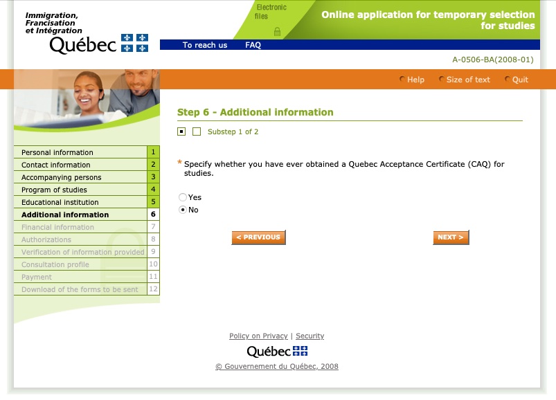 Passo 10 CAQ site oficial do governo de Quebec